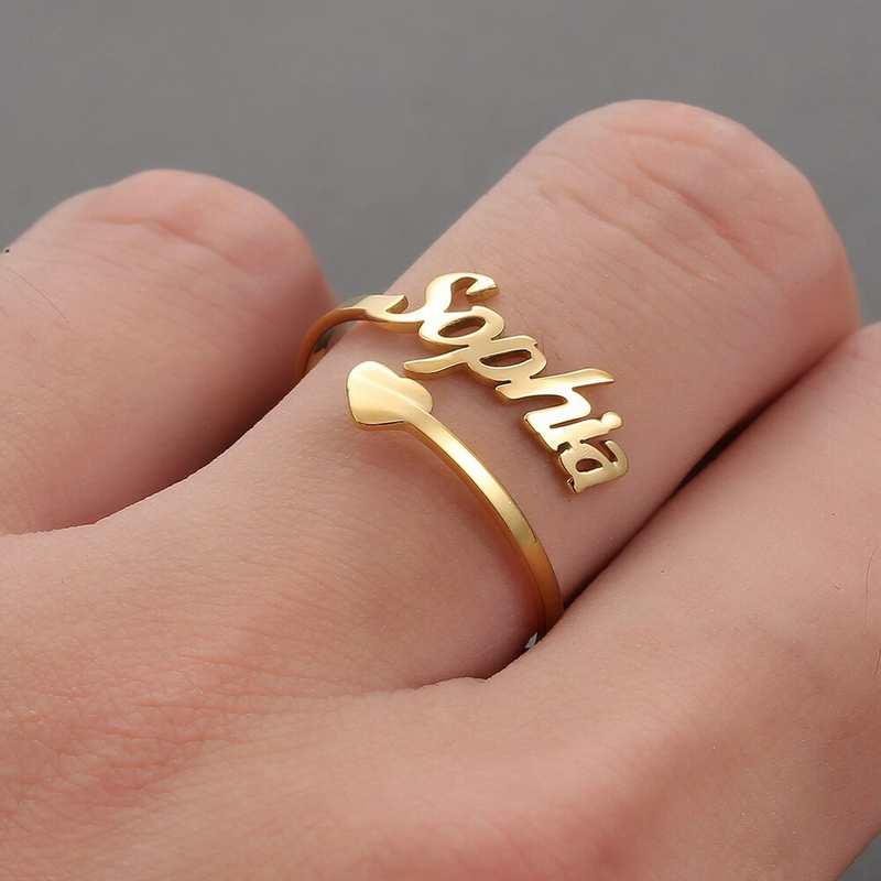 Personalized Name Heart Ring, 18k Gold